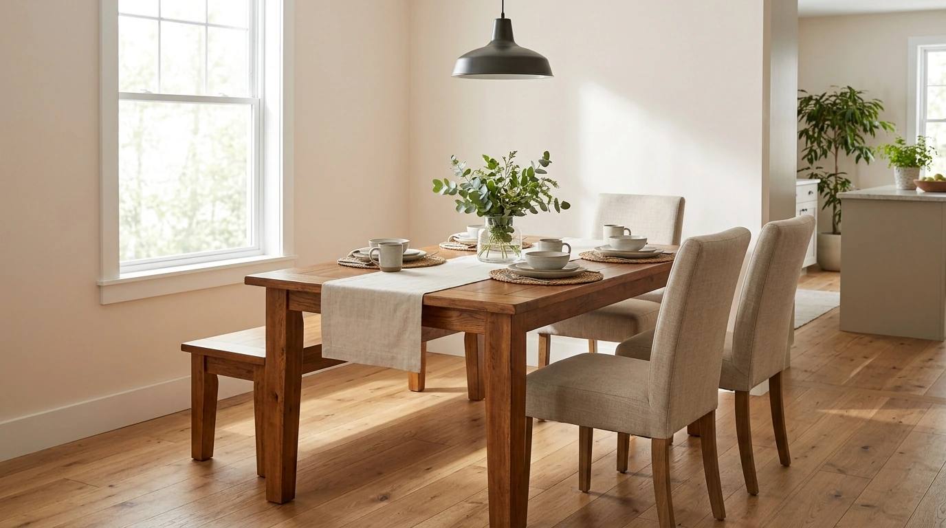 6-Piece Farmhouse Dining Set: Upholstered Chairs + Bench