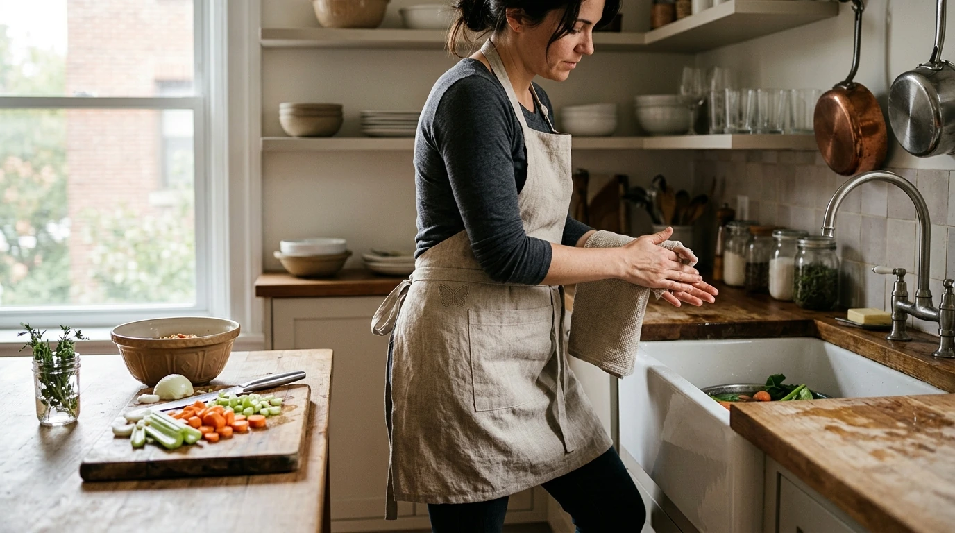 Butterfly Linen Waist Apron with Built-In Hand Wipe