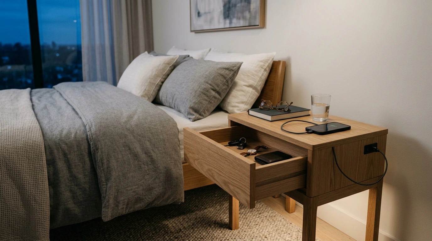 Modern Nightstand: Hidden Drawer, USB-C & LED Light