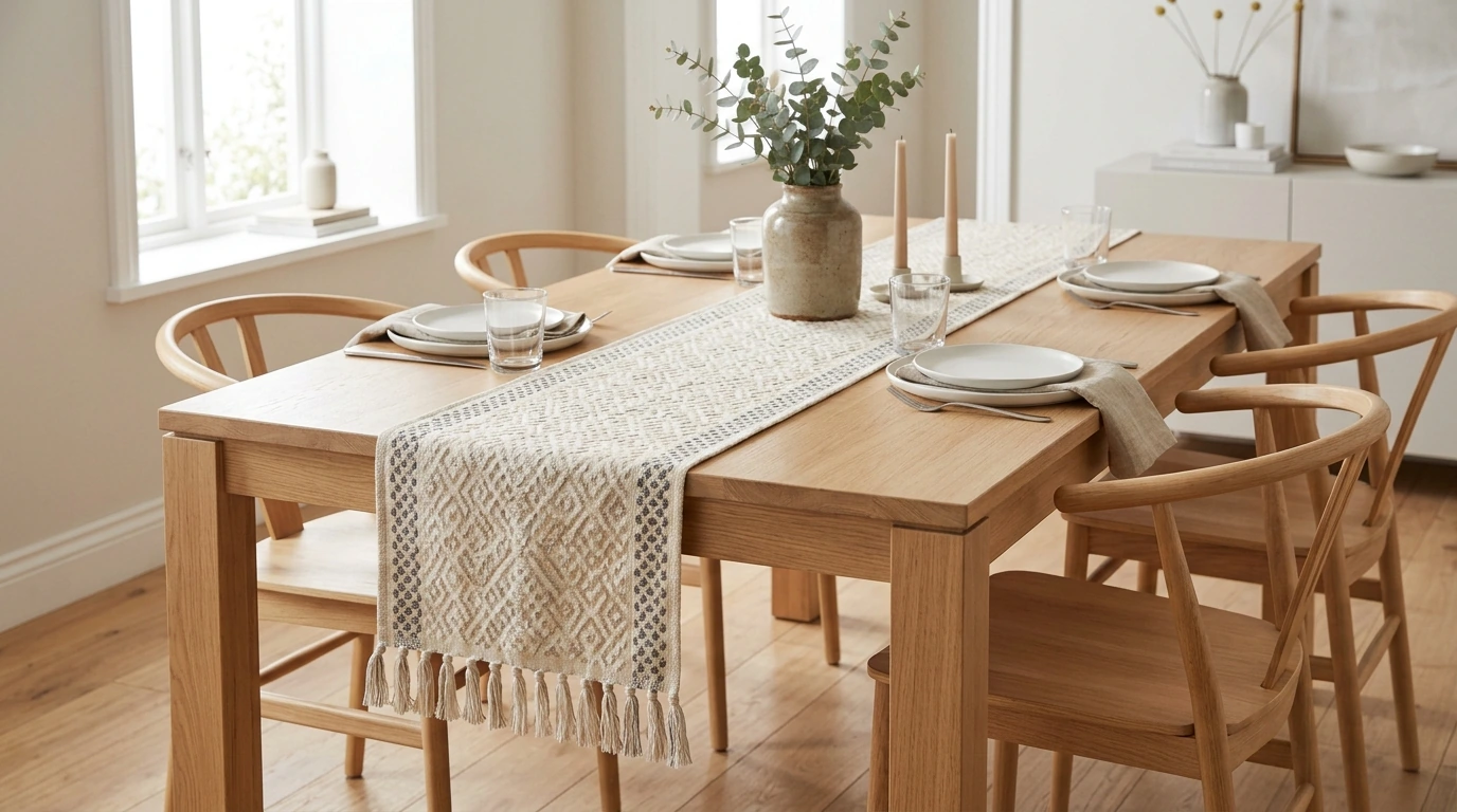Nordic Jacquard Table Runner with Tassels: Modern Style