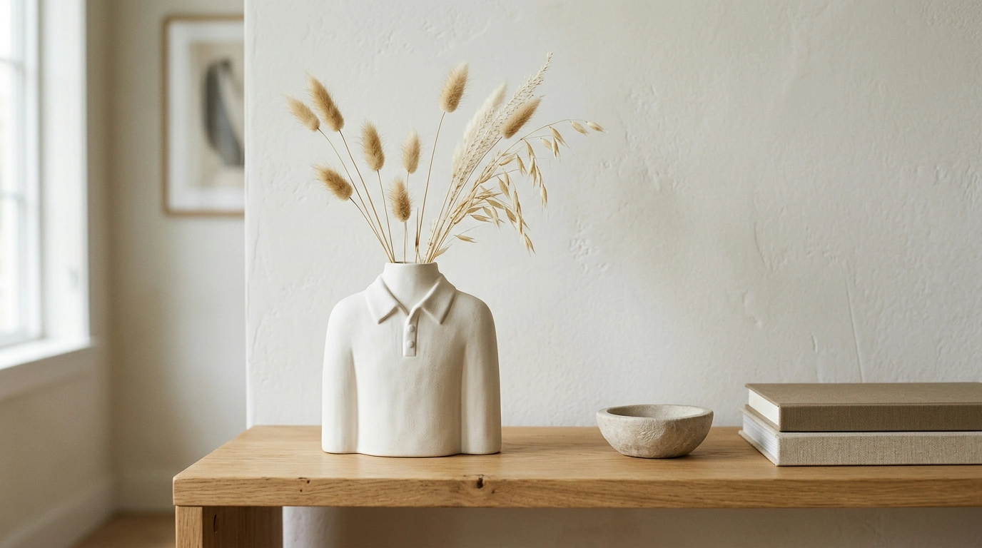 Sculptural Polo Shirt & Jacket Ceramic Vase for Dried Stems