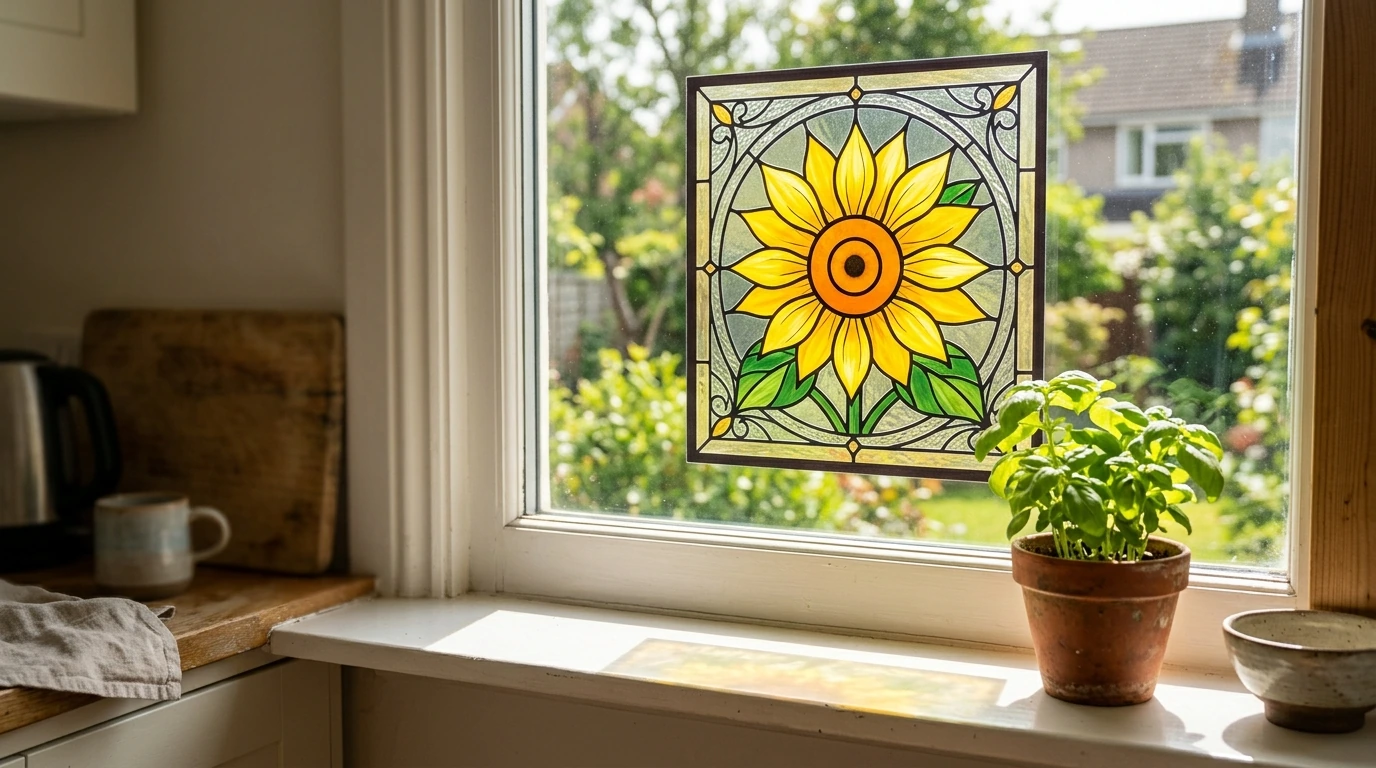 3D Yellow Flower Window Film: Static Cling Sun Catcher