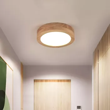 Warm Nordic Wood LED Flush Mount for Bedroom & Living